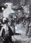 Lesser Ury At the railway station Friedrichstrabe Germany oil painting artist